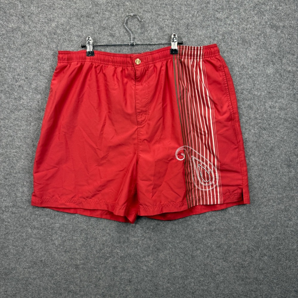 Nat Nast Swim Trunks Mens XL Red Striped Paisley Mesh Lined‎ Board Shorts
